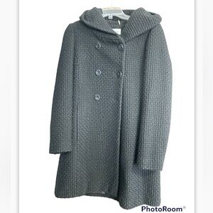 Calvin Klein Black Hooded Textured Coat